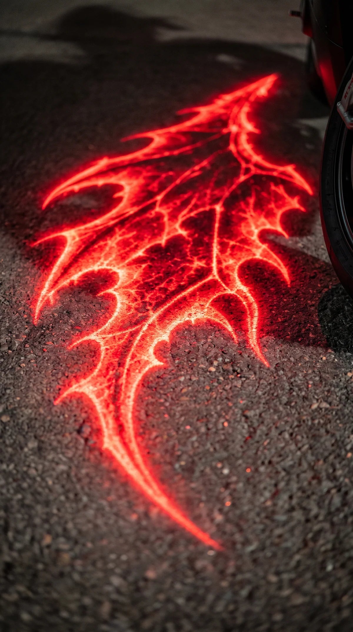 Close-up of red wing projection
