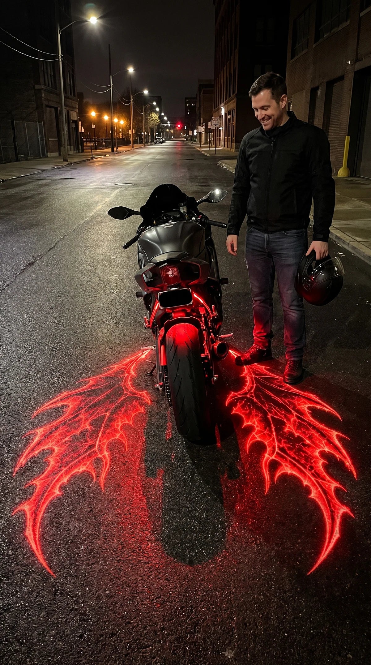 Rider beside wing projection